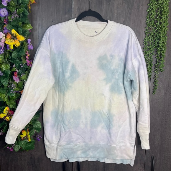 ₽💙2/$40💙SO Lounge Life Crew Neck Tie Dye Printed Oversize Sweatshirt Sz Small - Picture 2 of 16